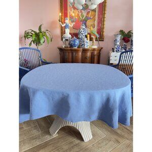 Blue Oval Tablecloth Ocean Starfish 55"W x 75"L Jacquard Seashells Fish Nautical
